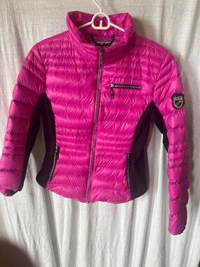 Skea Women’s Hot Pink Quilted Puffer Jacket Size 8 Black Panels